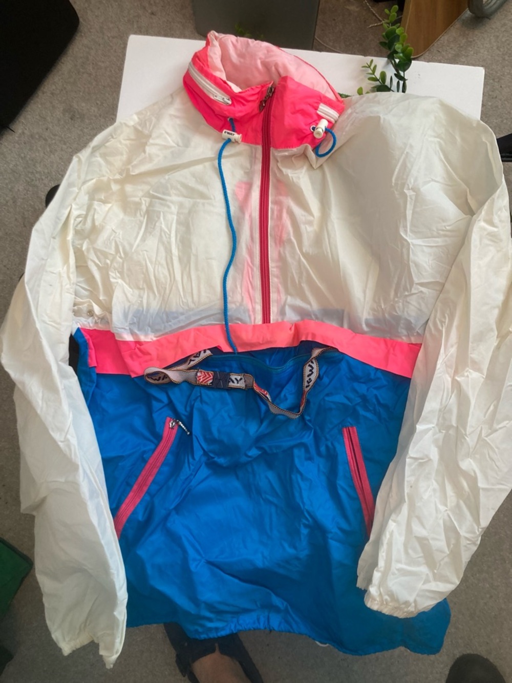 K-Way White, Hot Pink & Blue Drawstring Windbreaker